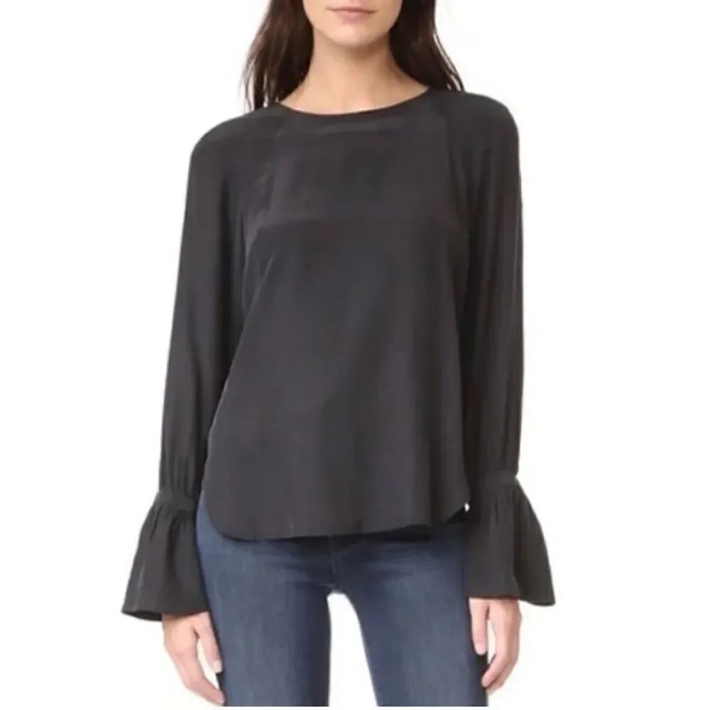 Frame Black Voluminous Tie Cuff Silk Top Blouse